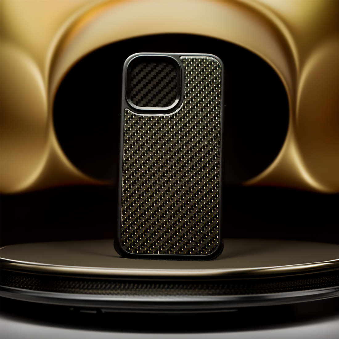 Luxury gold iPhone case standing in golden dome environment