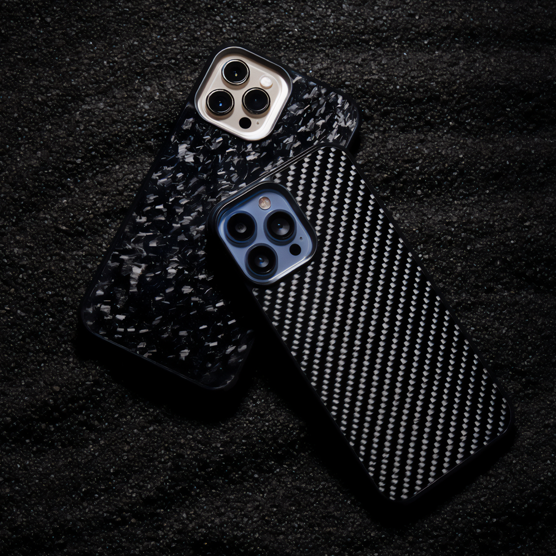Classic and Forged carbon fiber iPhone cases side by side